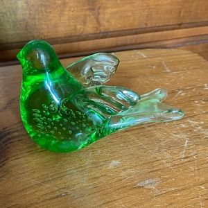 Small Green Glass Bird Figurine